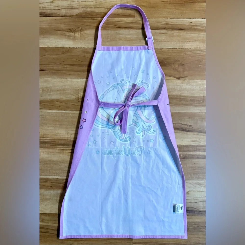Girl’s Purple Unicorn ‘’Be Unique” Chef Apron and Hat Set, Kids Size 10